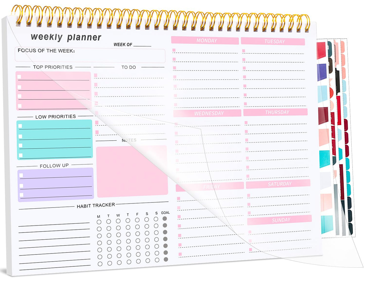 Weekly To Do List Notepad, 8.5''x11'' Weekly Desk Planners with 52 Tear Off Sheets Undated Planner Habit Tracker & Productivity Organizer for Home and Work, Pink