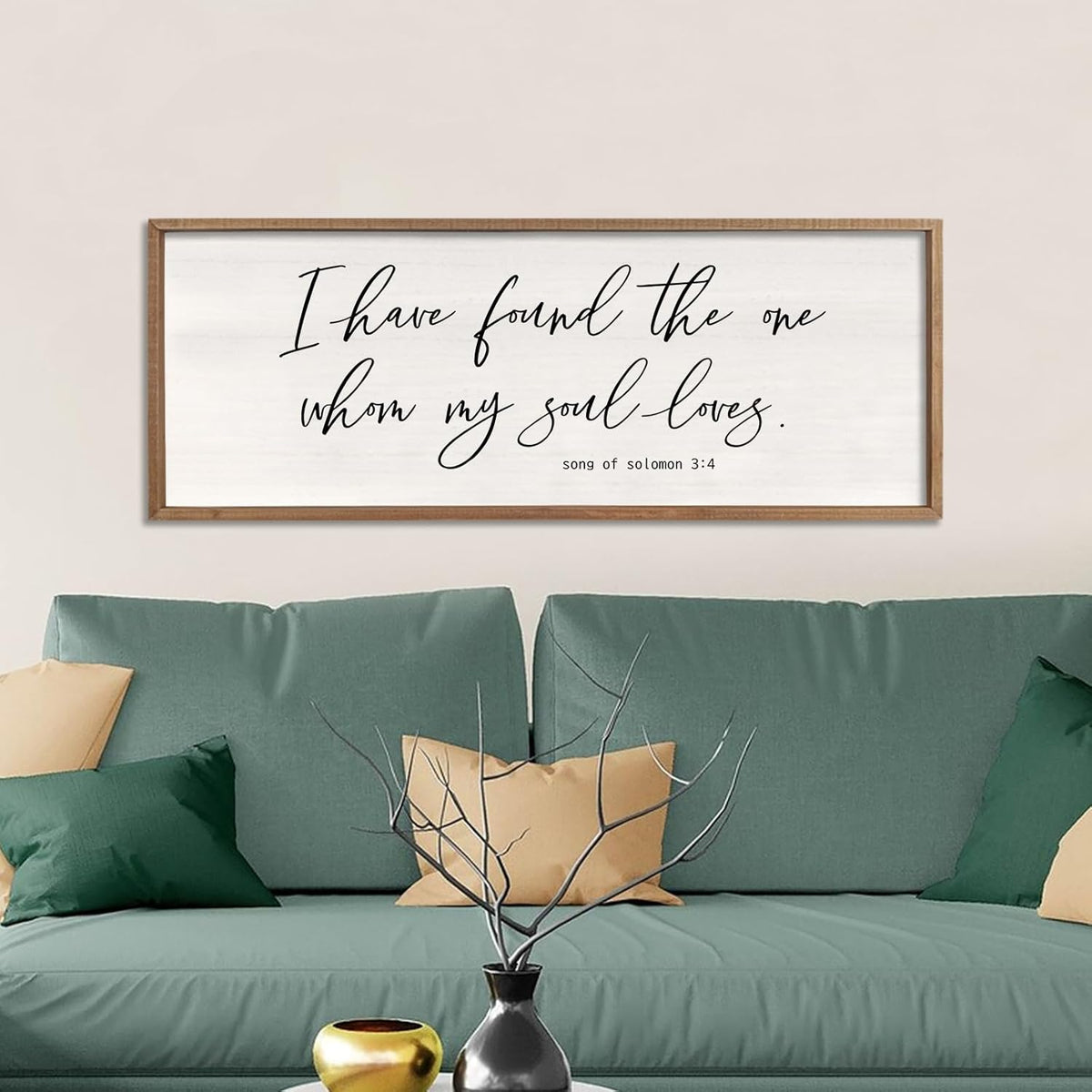 I Have Found The One Whom My Soul Loves Sign Wall Art Decor 32"x12" Modren Master Bedroom Above Bed Wood Framed Song of Solomon 3:4 Large Living Room Bible Verse Wall Hanging (Wood)