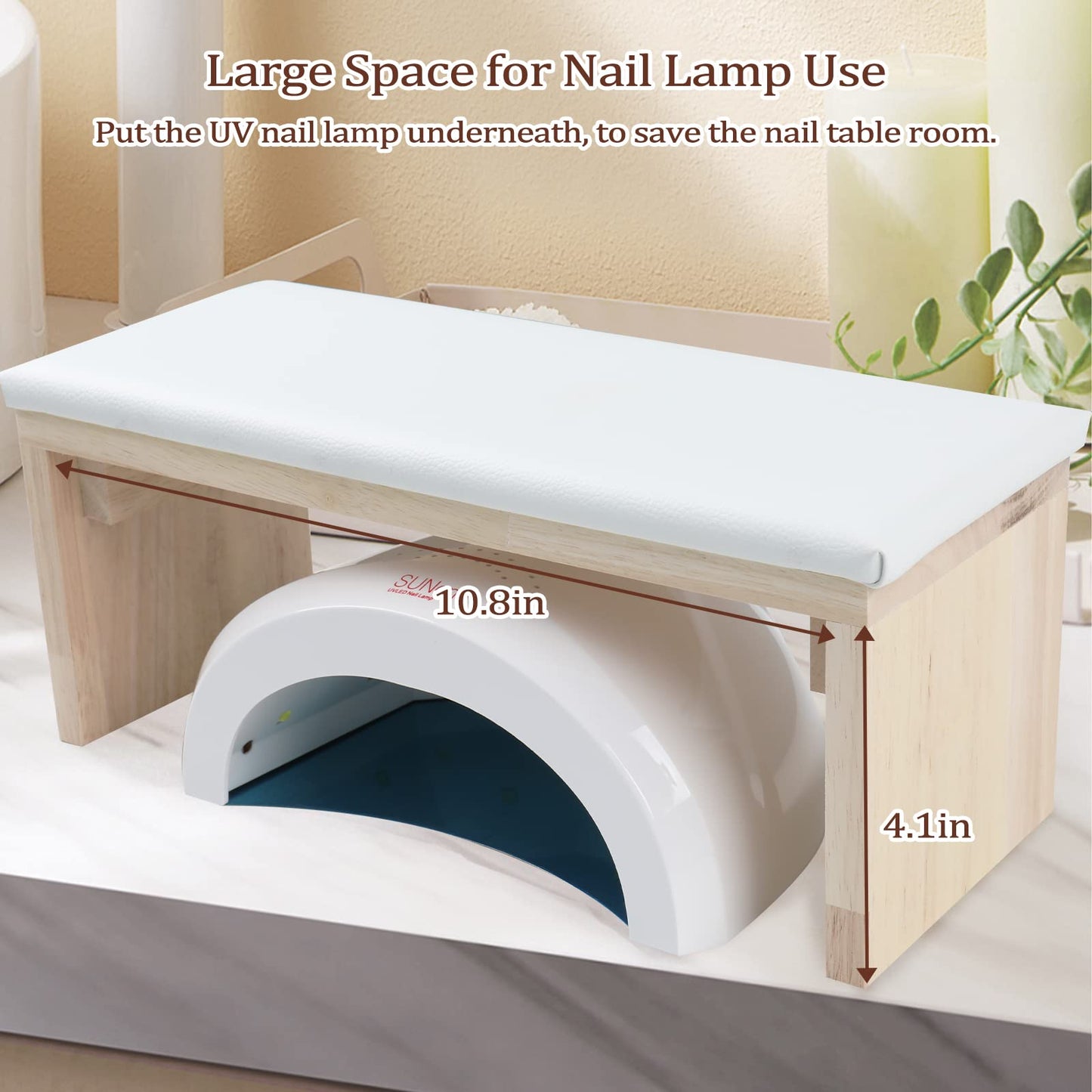 Arm Rest for Nail Techs, Professional Microfiber Leather Nail Arm Rest Cushion with Soft High-Density Sponge Solid Wood Table Non-Slip Manicure Hand Rest Stand for Nail Supplies (White)