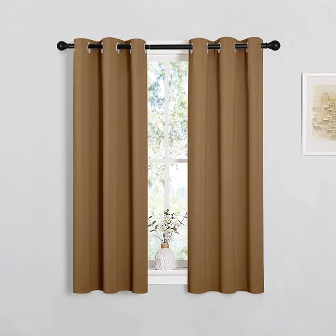 NICETOWN Sleek Blackout Curtains 40 inches Length for Small Windows, 2 Panels, Gold Brown, 29 inches Width, Noise Reducing and Block Draft Panels for Door Doorway Laundry Office Luxury Decor Theme