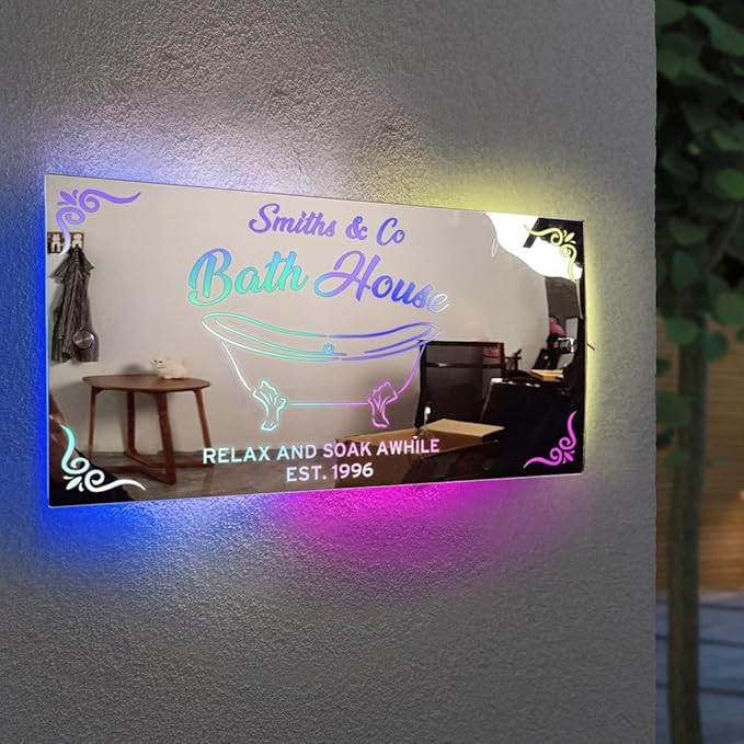 Custom LED Light Up Mirror with Multi Colour Lighting, Custom Name Neon Sign Light for Bathroom, Living Room, Bar, Barber Shop