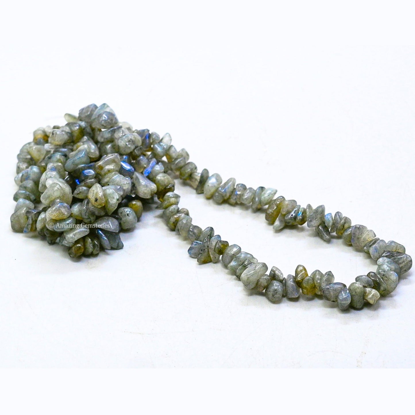 Labradorite Pre Drilled Crystal Crushed Chips Beads for Bracelets Making, DIY Handmade Natural Healing Crystals (25 Inch Strand)
