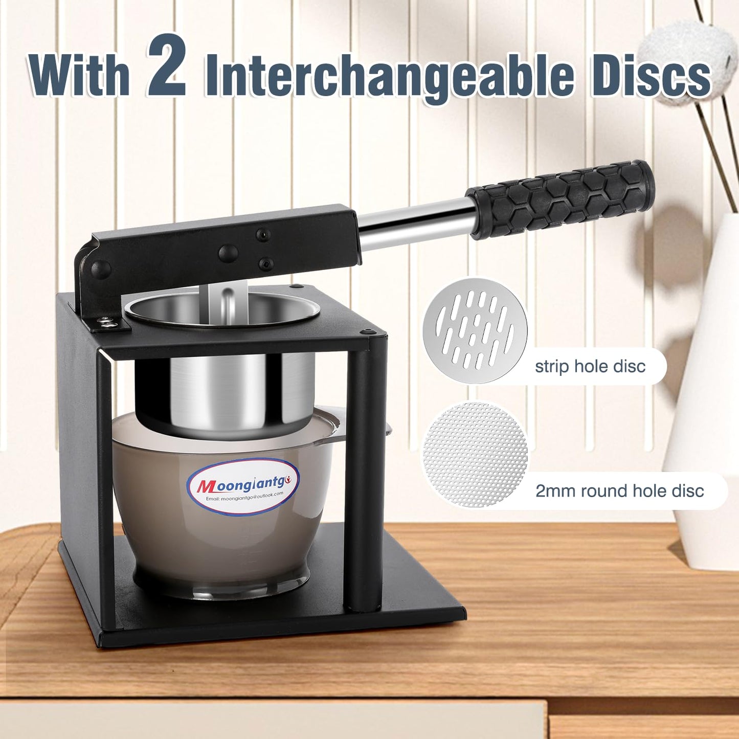 Moongiantgo Potato Ricer Masher with 2 Interchangeable Discs Hand Food Press for Mashed Potatoes, Avocados Puree or Fruit Juicer Squeezer for Citrus Pomegranate Lemon Orange Lime