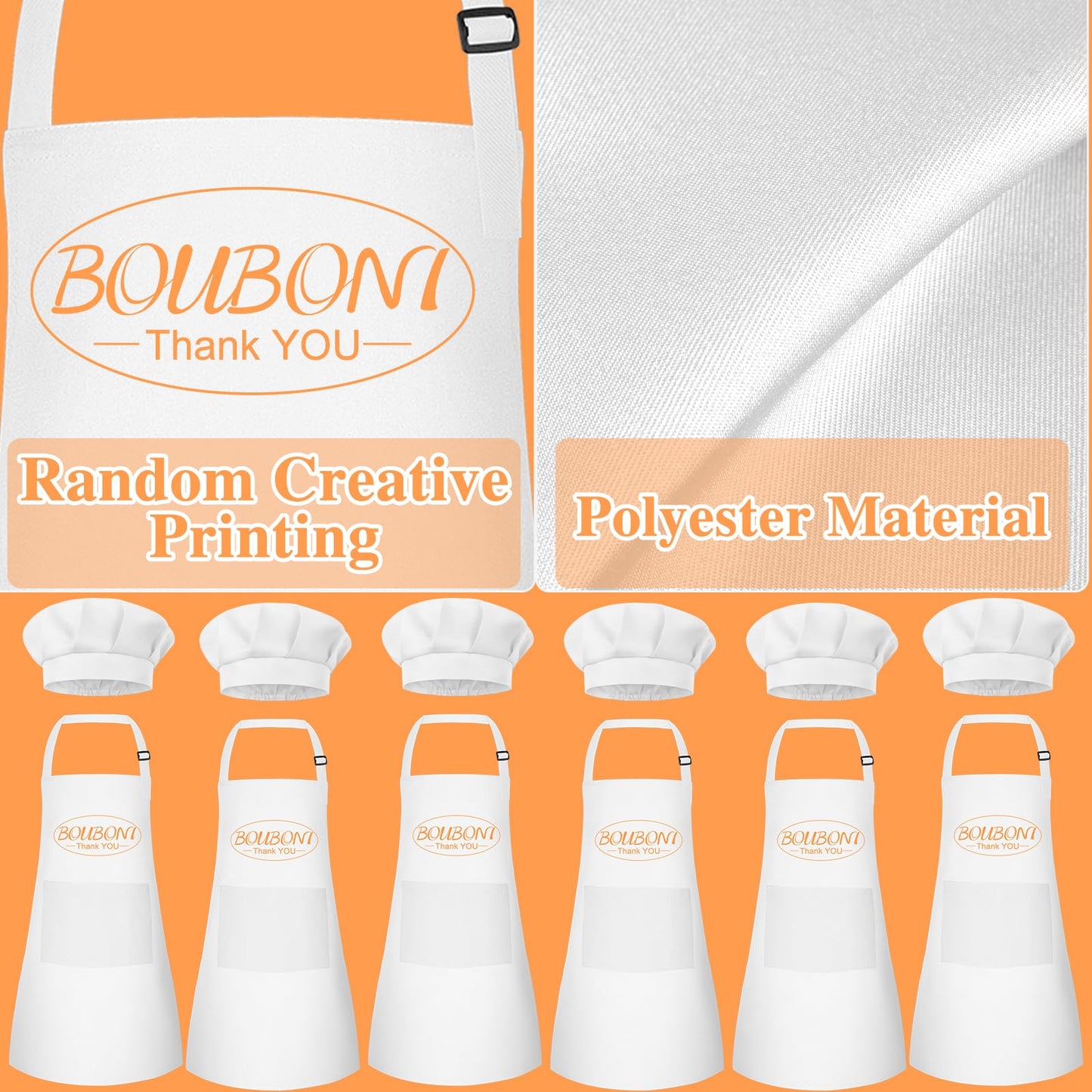 BOUBONI 12 Sets Kids Apron and Chef Hat Set Adjustable Toddler Apron with Colored Pen Template for Baking Painting Crafts