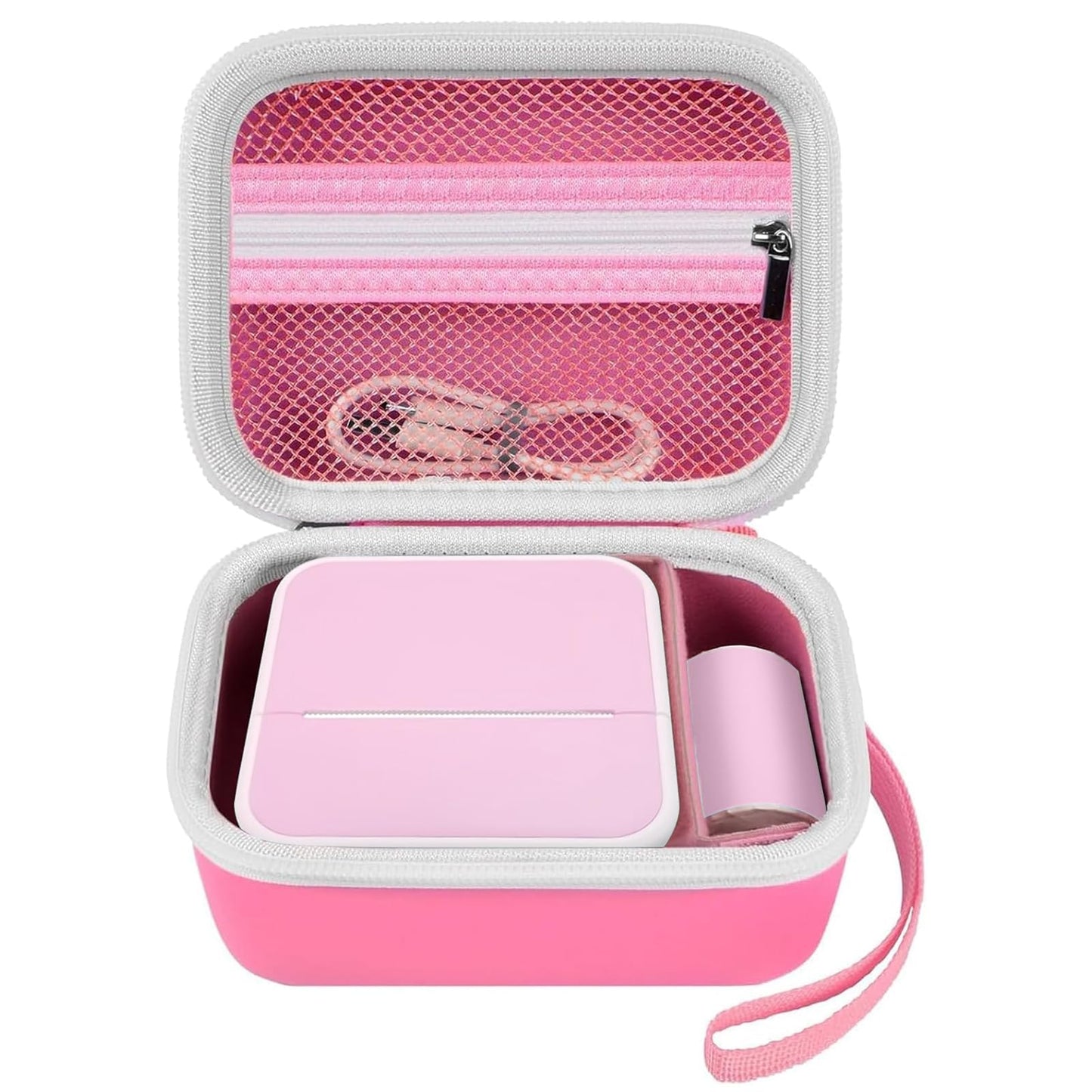 Sticker Printer Case for Anycash/for ETIKEZ PM290C/ for Nelko PM230/ for Memoking T02/ for Phomemo M02/ T02/ Q30S Mini Photo Printer. Holder for Label Maker, Thermal Paper, USB Cable (Box Only)-Pink