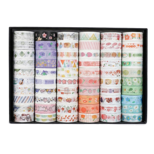 60 Rolls Decorative Washi Tape Set, 15mm Width, Mini Cute Adhesive Tapes Stars, Desserts, Fruits, Animal Patterns Decorative Masking Tape Sets, Colorful Craft Tape for Scrapbooking DIY Gift Wrapping