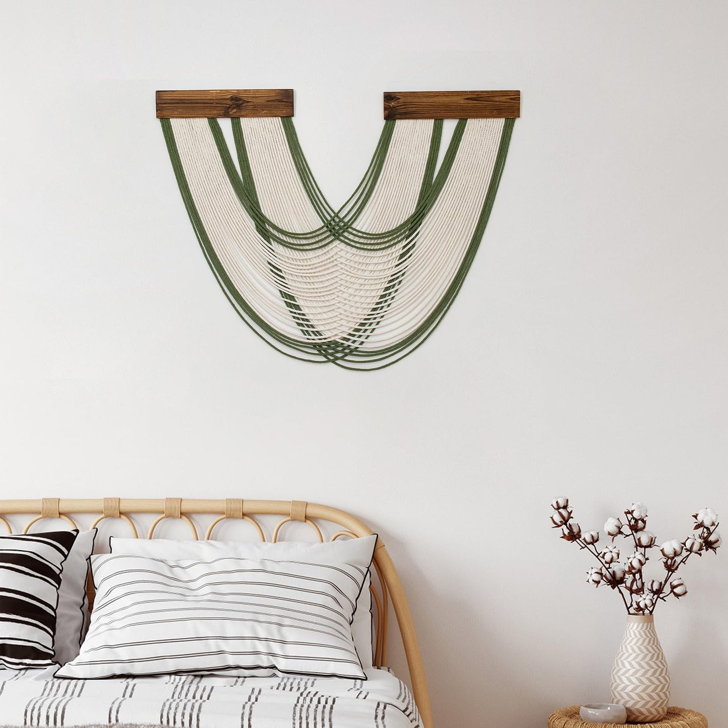 LB Boho Macrame Wall Hanging Large, Green and Beige Macrame Tapestry Wall Decor Handmade Woven Chic Bohemian Tapestry Decor for Bedroom Living Room Office Bathroom Nursery