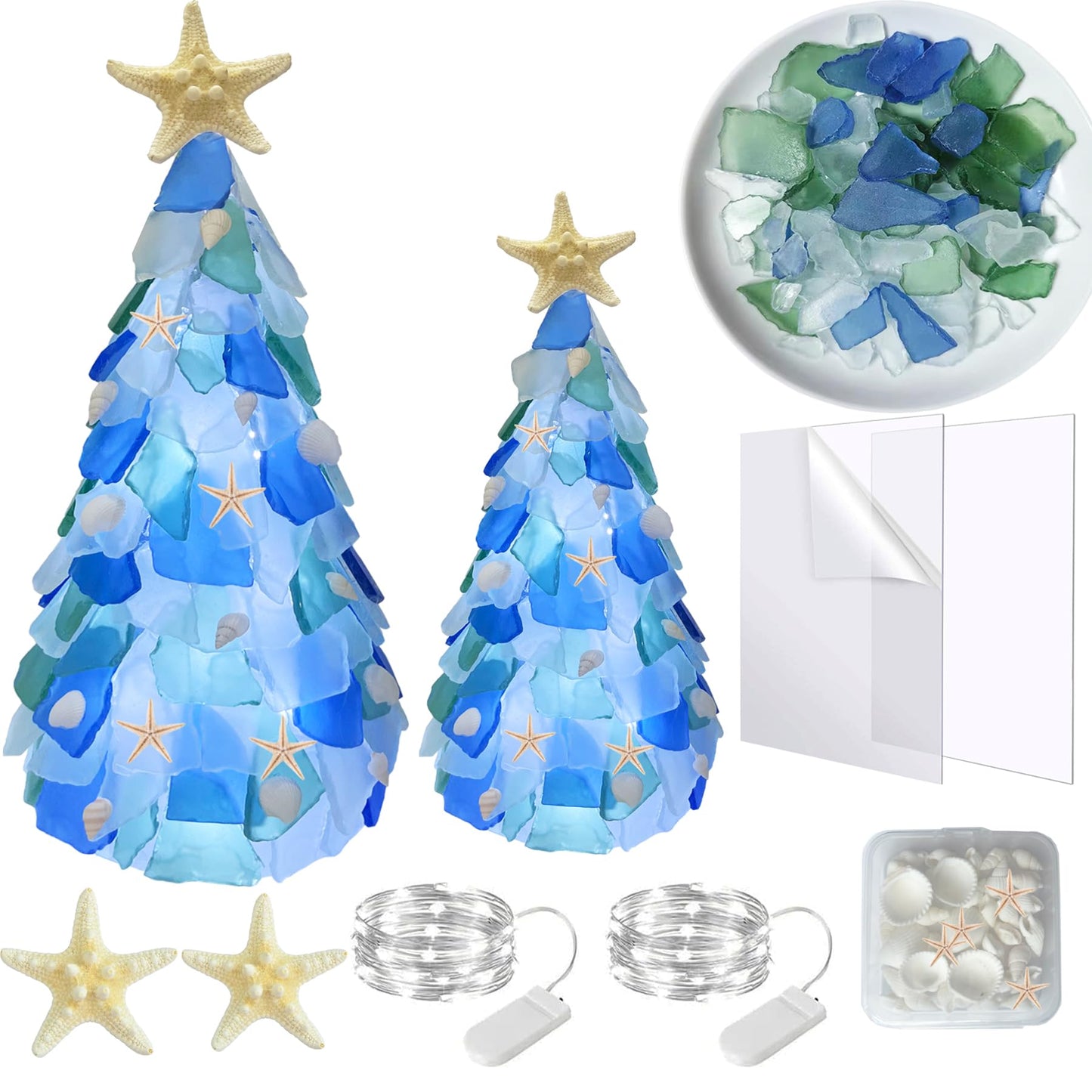 WECKLOM Christmas Tree DIY Kit Sea Glass Pieces for DIY Crafts Christmas Craft DIY Christmas Tree Lights Lamp Christmas Ornament Crafts
