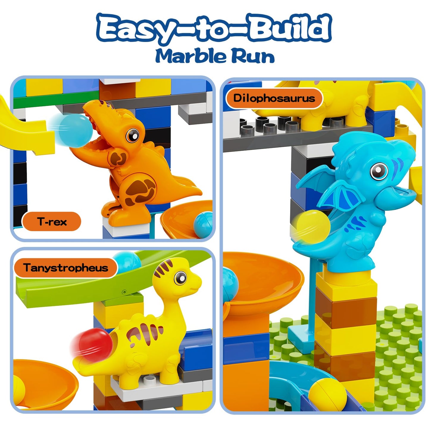 Anpcso Marble Run Building Blocks, Dinosaurs Marble Track Toy Classic Large Bricks for 3 4 5 6 7 + Year Old Boys Girls Kids, Bricks Compatible with All Major Brands