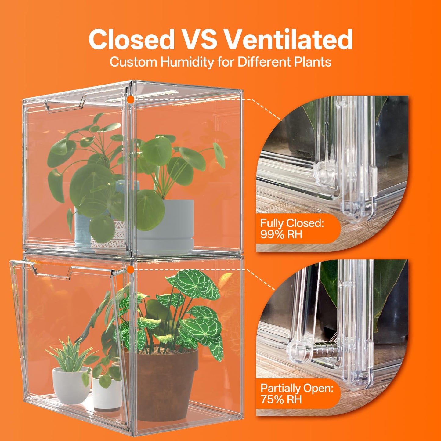 Bstrip Tabletop Greenhouse, GM4 Small Greenhouse for Indoors, Stackable Clear Plastic Greenhouse with Magnets, Indoor Seed Starter Greenhouse with Lights, Auto Timer, User-Friendly, 14.2x8.7x10.6IN