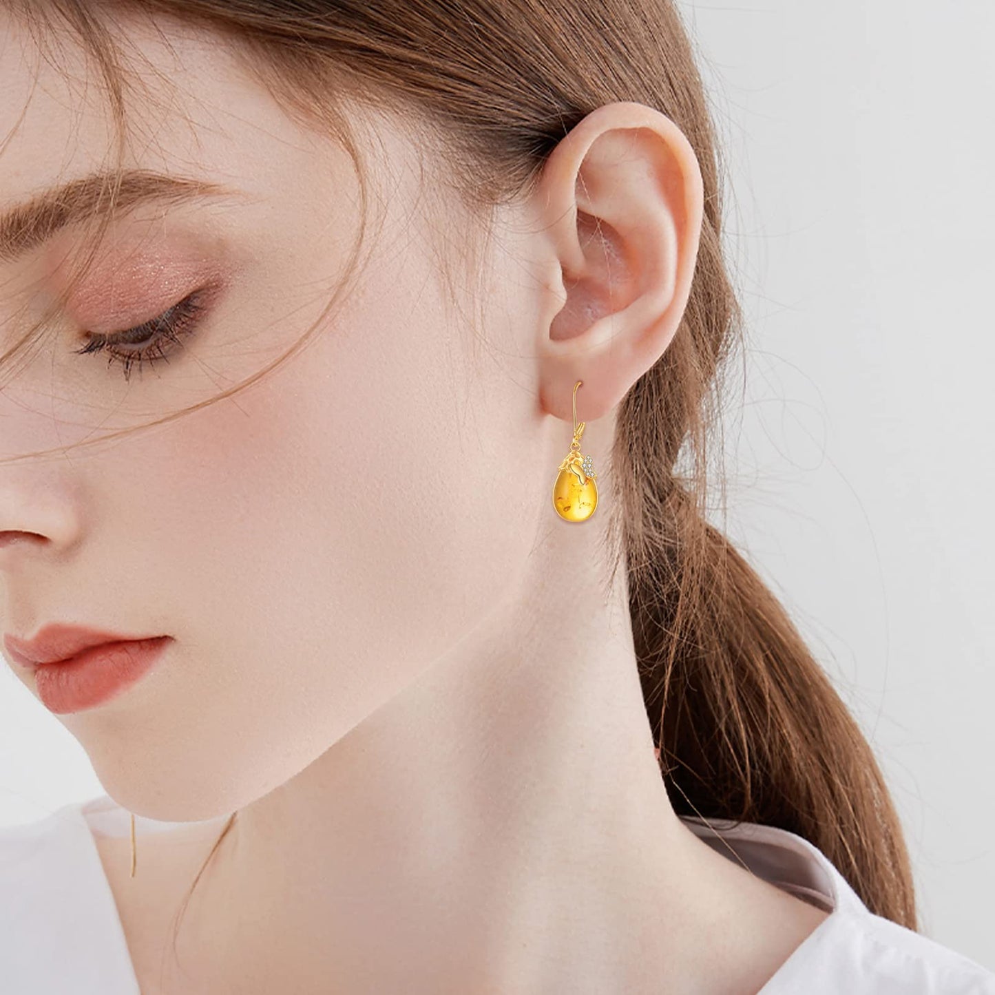 TIGER RIDER Butterfly Amber 925 Sterling Silver French Clasp Earrings Dangle Earrings Jewelry Gift for Women