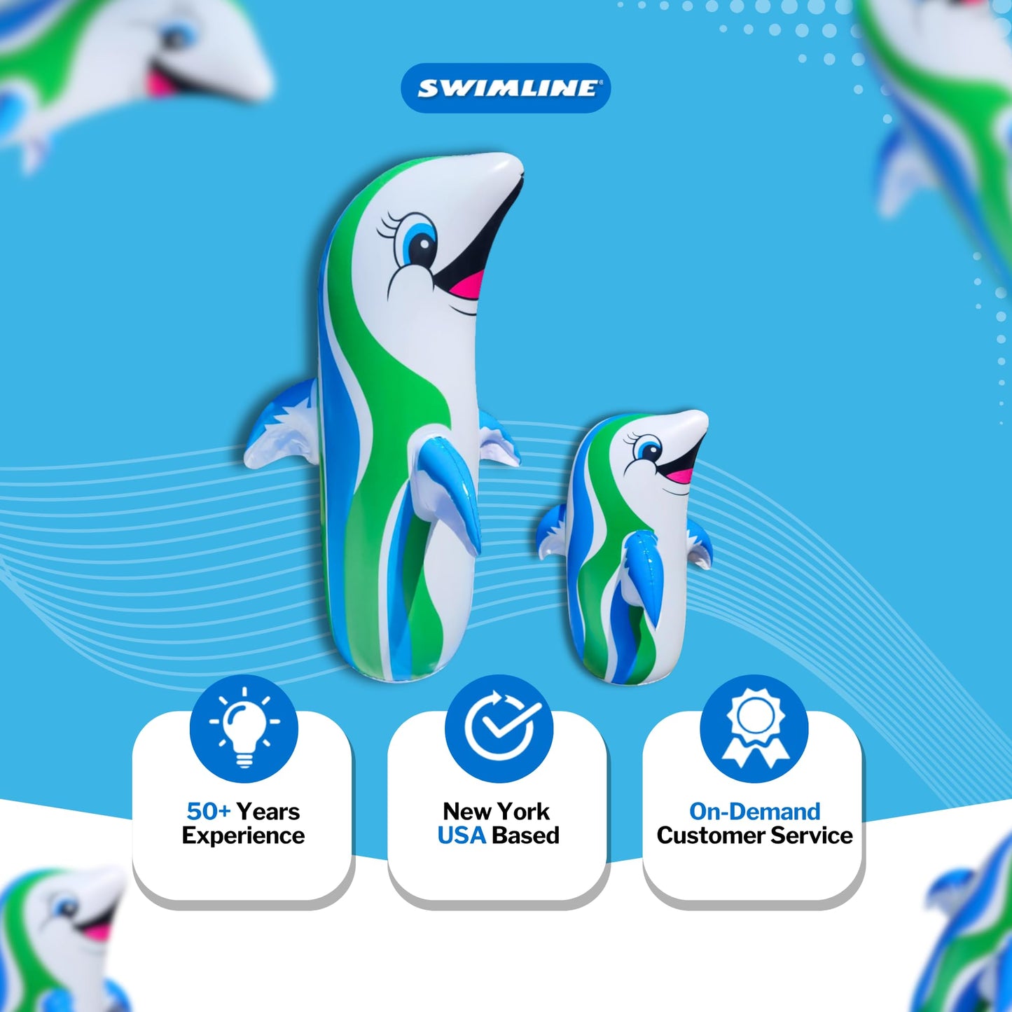 SWIMLINE Inflatable Bop Bag Pool Float – Fun Poolside Activity for Groups, Dancing Dolphin, Large 36"