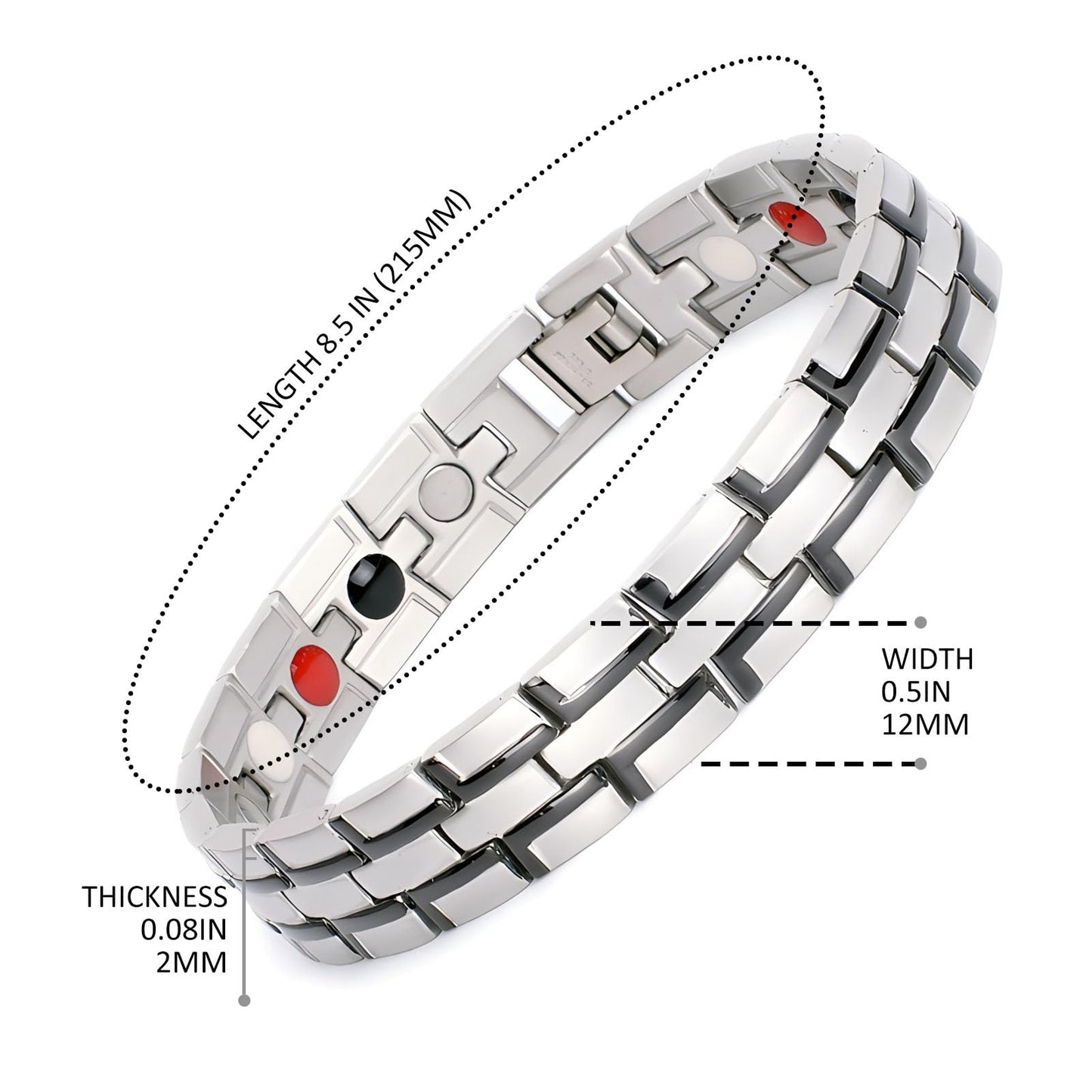 Emmori Stainless Steel Magnetic Therapy Bracelet For Men Women & Adjustable Length with Sizing Tool & Retro Bracelet Jewelry (Silver-Black)