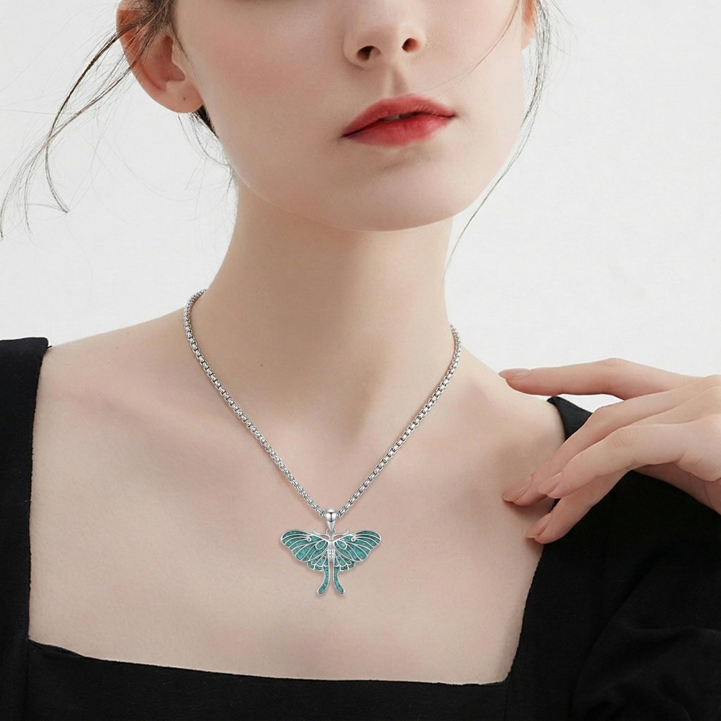 HKPATOP Turquoise Moth Necklace 925 Sterling Silver Moth Pendant Nature Insect Jewelry Gift for Women