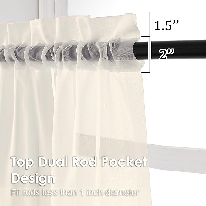 OVZME Cream Sheer Curtains 78 Inches Long 2 Panels - Soft Light Filtering Window Sheer Panels for Living Room/Bedroom, Top Dual Rod Pocket, 1 Pair, Each 42Wx78L Inches