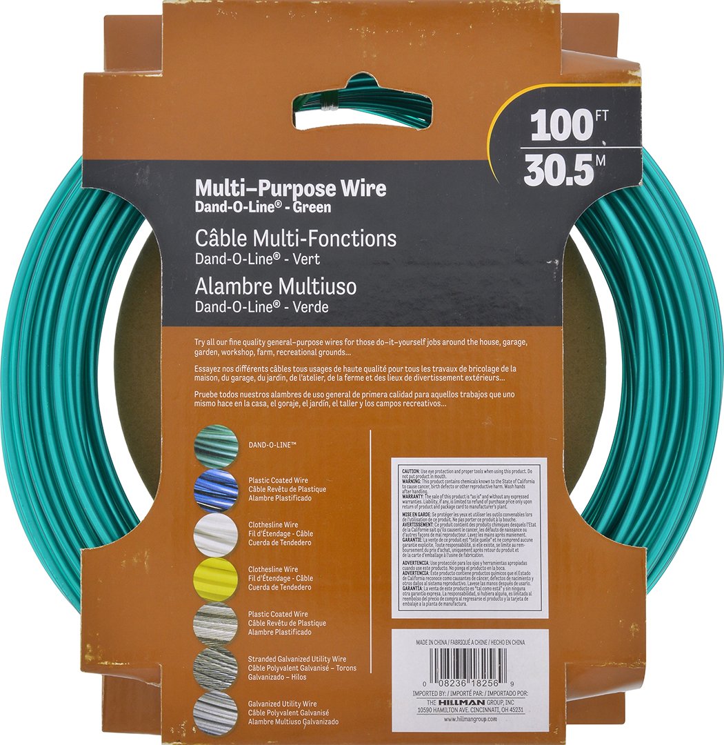 Hillman Green Vinyl Jacketed Multi-Purpose Cable Wire, 100', Safe Work Load for 100 Pounds | 41585
