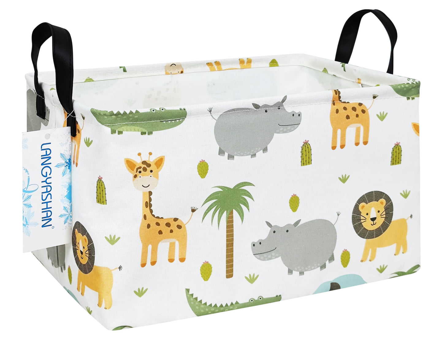 LANGYASHAN Rectangular Storage Bin Collapse Canvas Fabric Cartoon Storage Basket with Handles for Organizing Home Kitchen Boys and Girls Toys Office Closet Shelf Baskets (Rec animal)