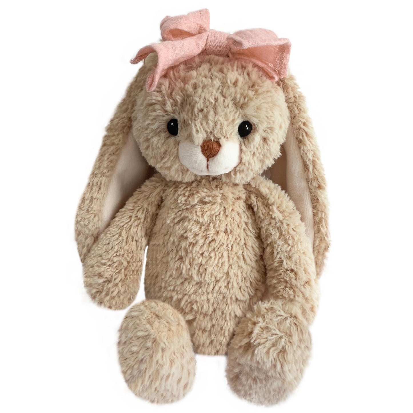 CUDDLE CORNER Bunny Stuffed Animal Soft Rabbit Cuddly Toy 8'' Long - Eared Brown Plush Bunny with Pink Bow Plush Toys for Babies and Toddlers