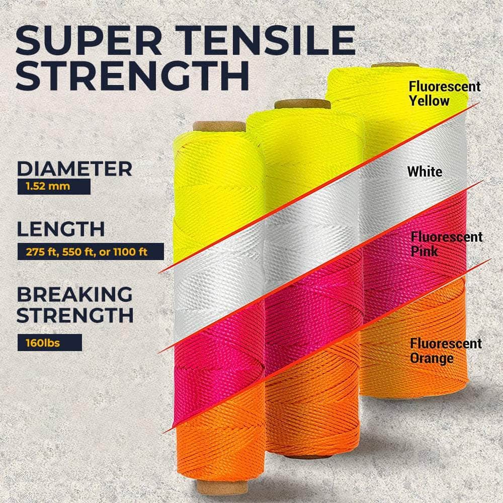 SGT KNOTS #18 Twisted Mason Nylon String Superior and Durable Twine for Masonry Jobs, DIY Projects, Crafting, Commercial, Workshop, Gardening, Trot Line (1100ft, Fluorescent Pink)