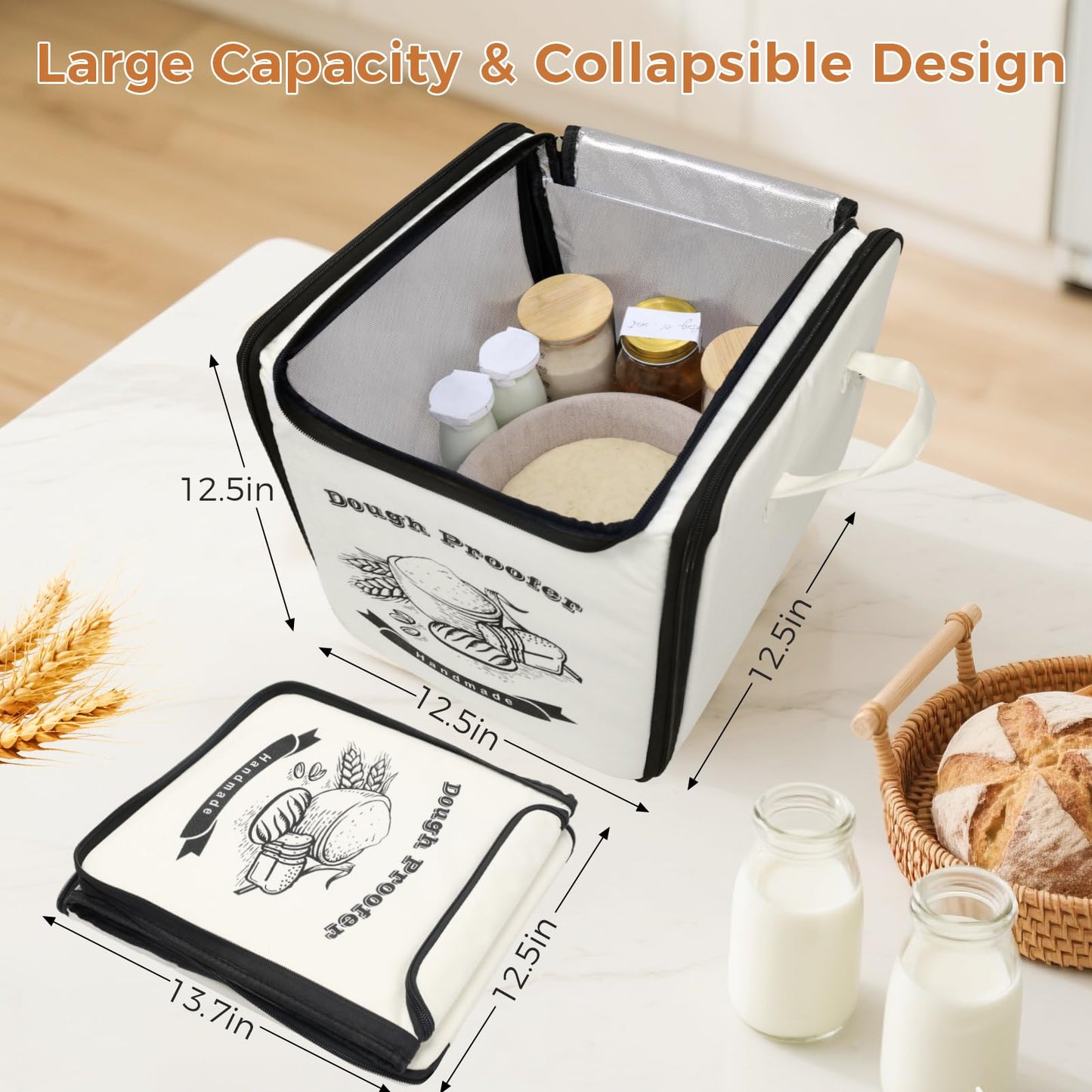 Homelove Folding Bread Proofing Box - Dough Proofer with 65-125℉ Temp Control & 25-Timer, Sourdough Starter Warmer with Metal Rack & Humidity Meter for Sourdough, Bread Baking, Pizza, Yogurt, Kombucha