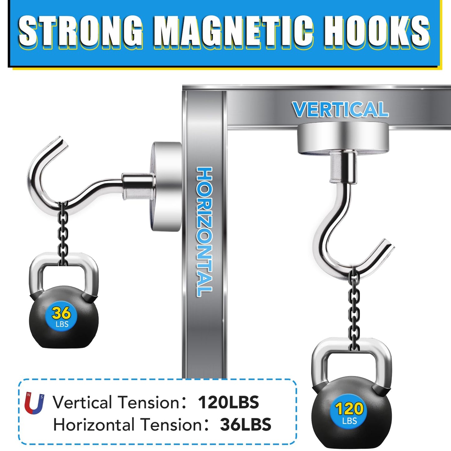 TRYMAG 12 Pack Strong Magnetic Hooks Heavy Duty, 120Lbs Strong Magnetic Hooks for Cruise Cabins, Neodymium Magnets with Hooks for Hanging, Earth Magnets with Hooks for Office, Grill, and Toolbox