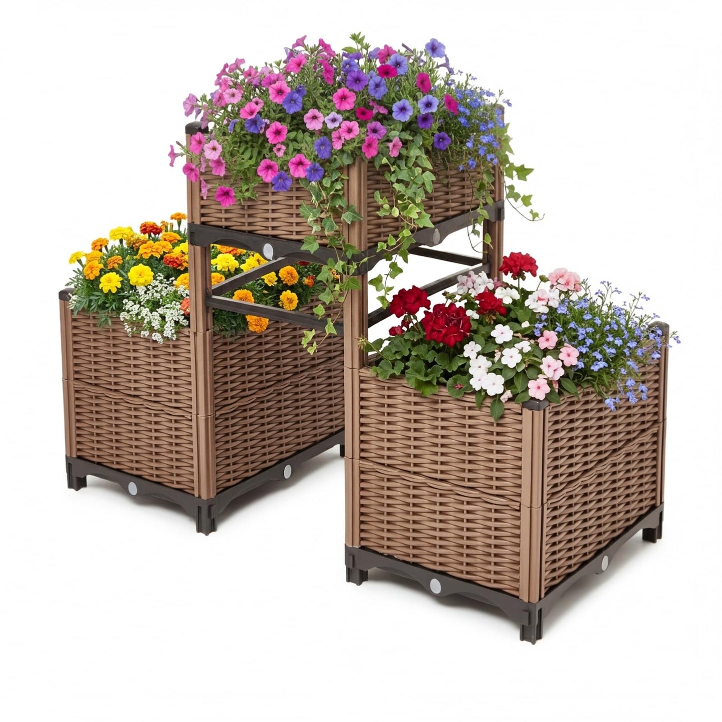 3PCS Raised Garden Beds Outdoor with Legs Planter Box, 47x20x21in Reinforced Support Rods, Drainage Grid, Multi-Combination Options for Vegetables, Flowers, Herbs, Ideal for Balcony, Patio Gardening