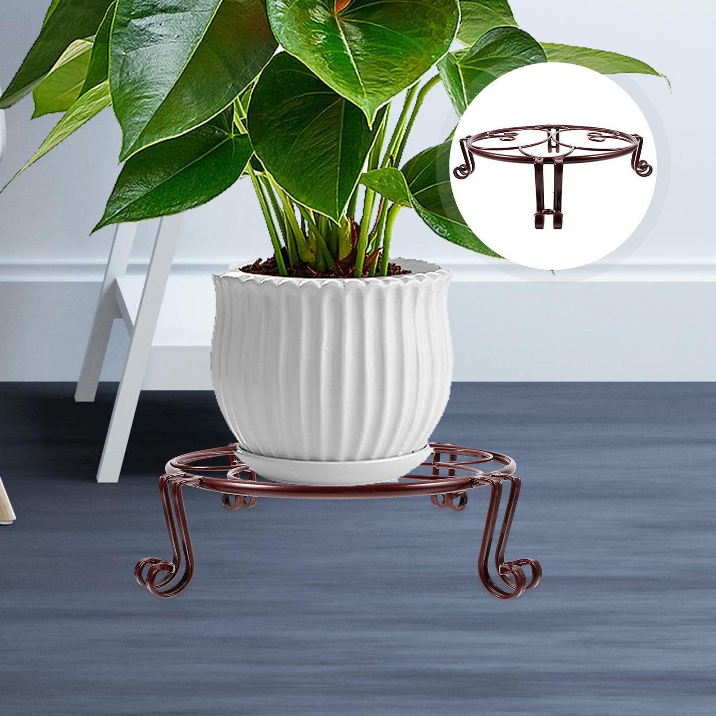 Abaodam Iron Flower Pot Stand Single-tier Decorative Plant Pot Shelf Farmhouse Metal Flower Rack for Indoor Outdoor Use Antique Copper Finish