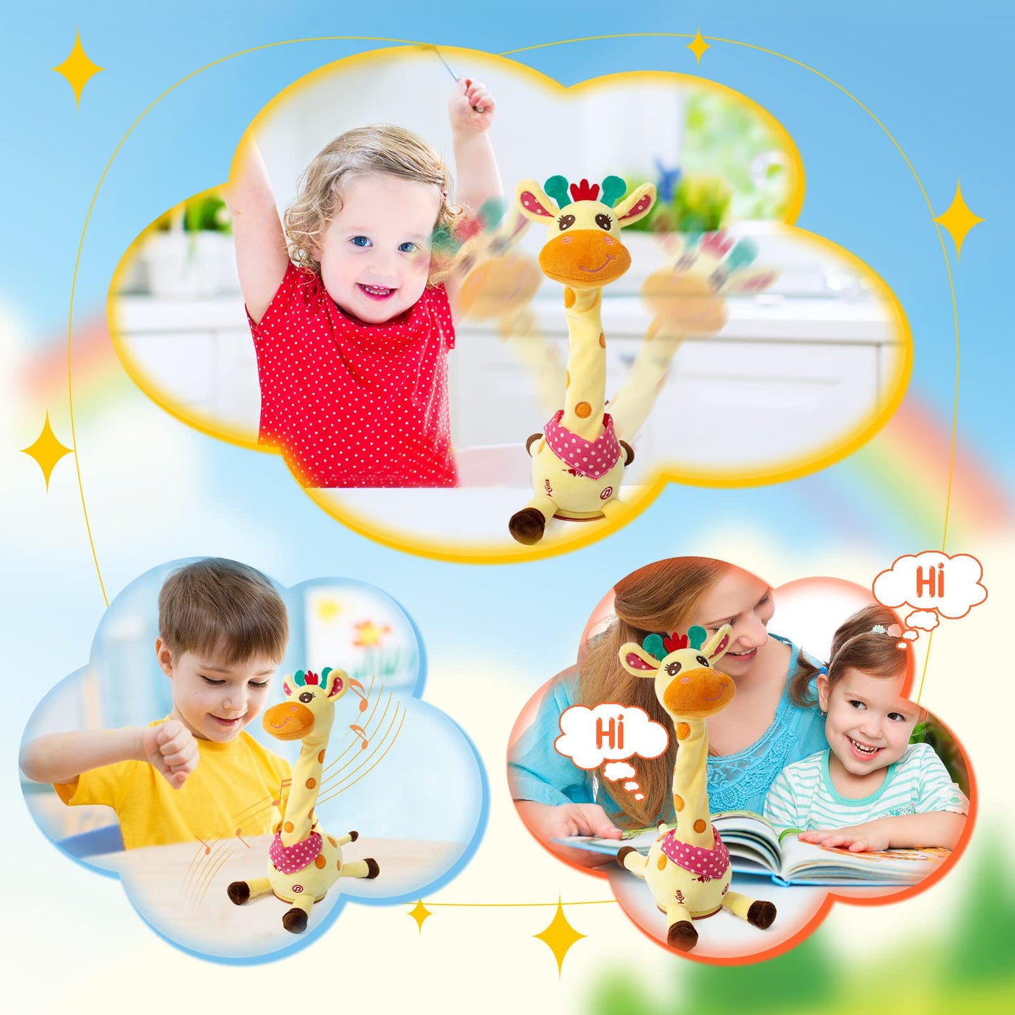 JISON21 Dancing Talking Giraffe Plush Toy, Funny Singing Recording & Repeating Musical Giraffe, Unique Valentine's Day Gift for Girlfriend Boyfriend, Interactive Fun for Baby Toddlers Kids(Yellow)
