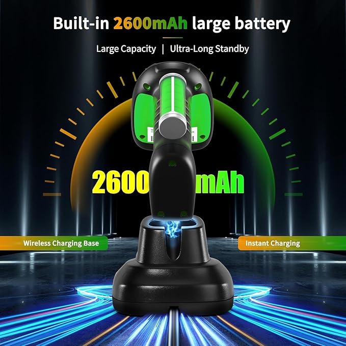 NETUM 2D QR Industrial Bluetooth Barcode Scanner with Charging Dock, Upgraded Wireless 2D/1D Bar Code Reader, 2600mAh Battery, Drop Dust WaterProof, Hands-Free for Windows, Mac, Android, iOS (NT-1950)