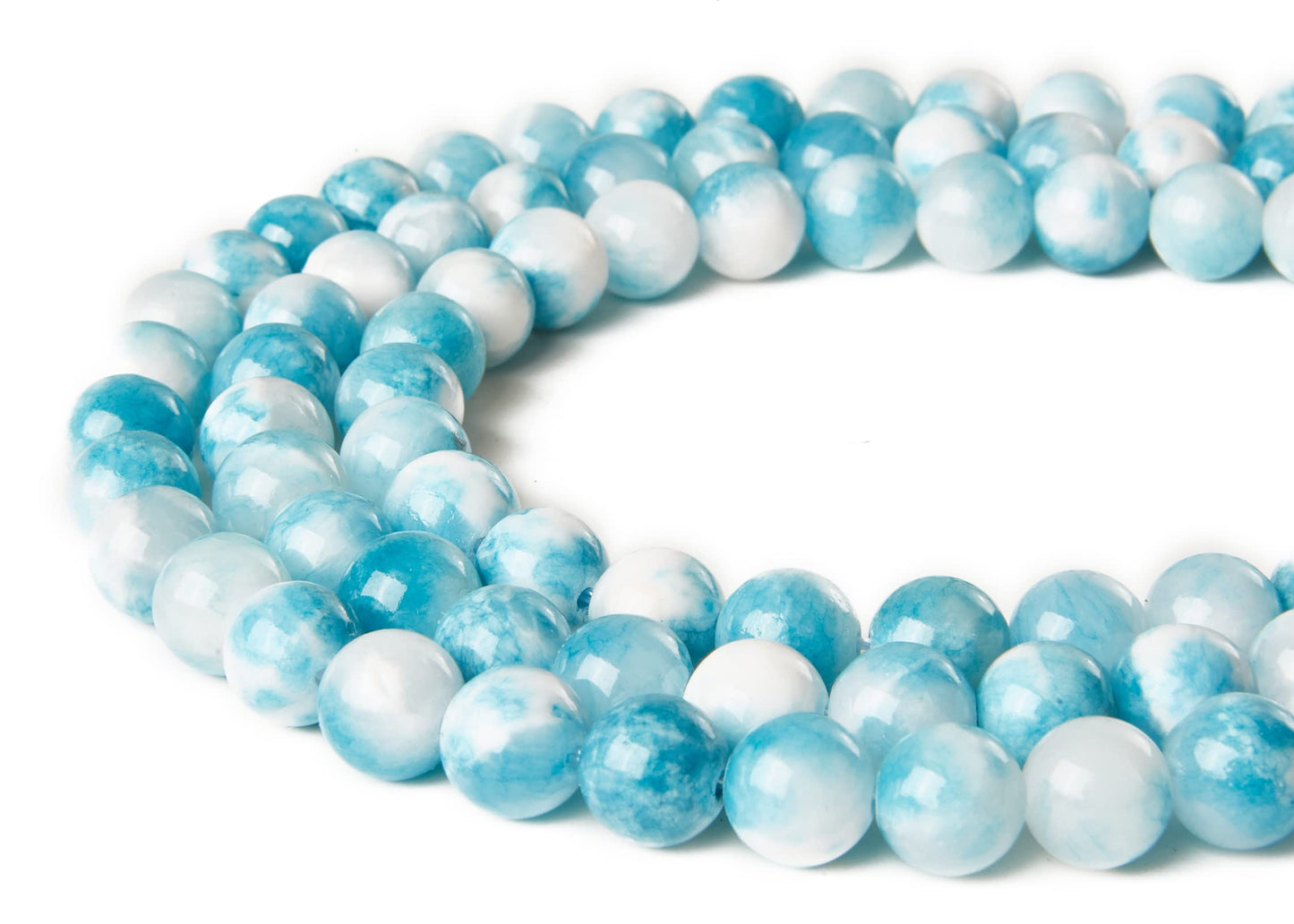 60pcs 6mm Blue White Jade Beads Natural Gemstone Beads Round Loose Beads for Jewelry Making