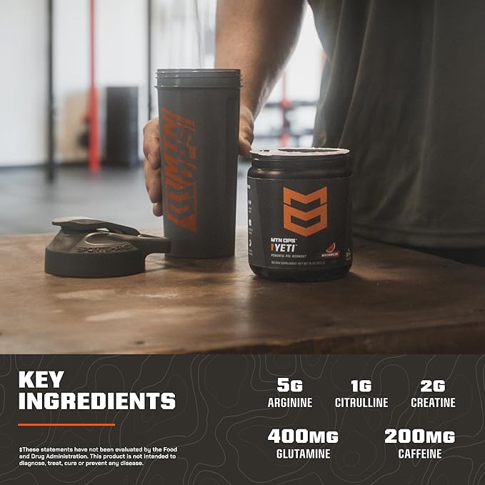 MTN OPS Yeti Pre-Workout Powder Energy Drink with Creatine, 200mg Caffeine & BCAAs with Beta Alanine, 30-Serving Tub, Black Cherry