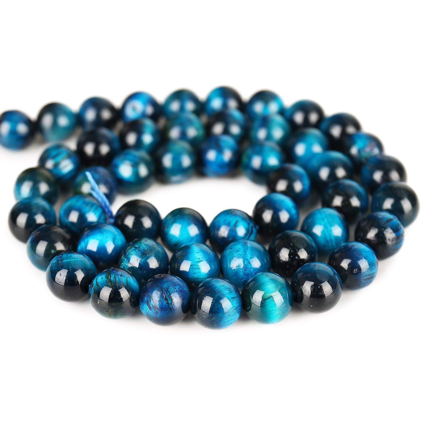 Natural Blue Green Tiger Eye Beads, Grade AAA Gemstone Round Loose Beads 10MM 40PCs Bulk Lot Options, Semi Precious Stone Beads for Jewelry Making