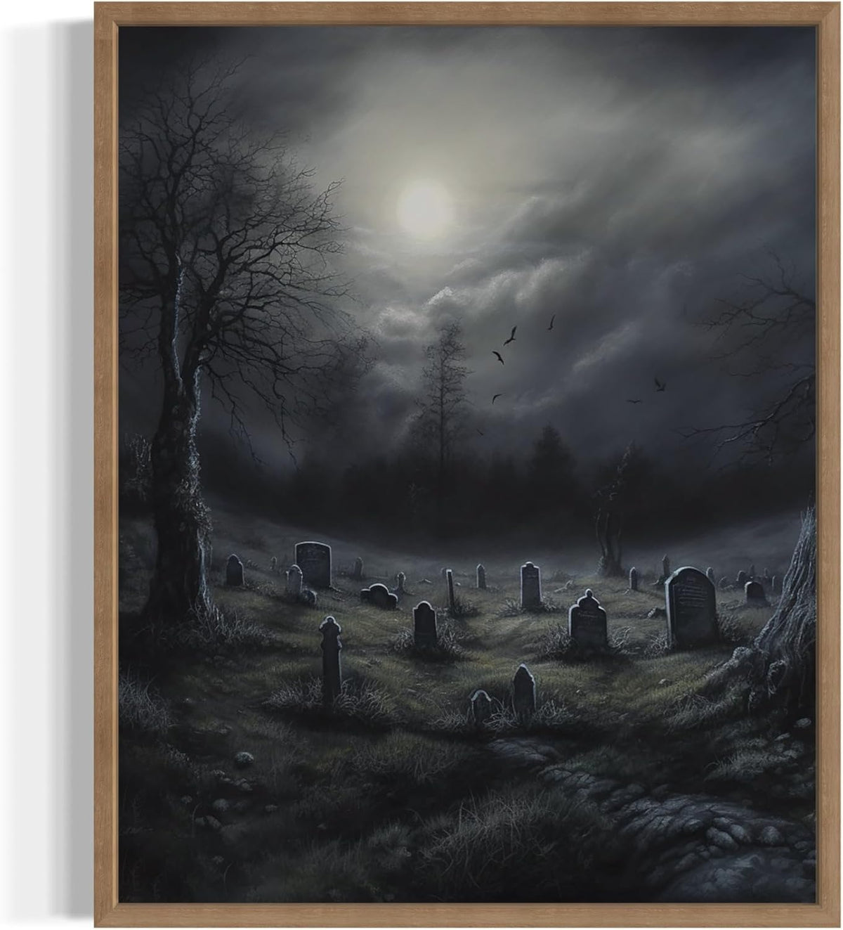 Gothic Graveyard Poster Art Print, Halloween Scary Vintage Wall Art Academia Spooky Painting Decoration for Horror Prints, Posters Bedroom Decor 89 (Gothic Graveyard, 16 x 20 inches, Wood Frame)