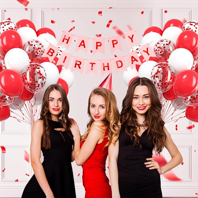 60pcs Red and White Balloons 12inch with White Red Confetti Balloons for Wedding Engagement Christmas Valentine's Day Birthday Party Decorations