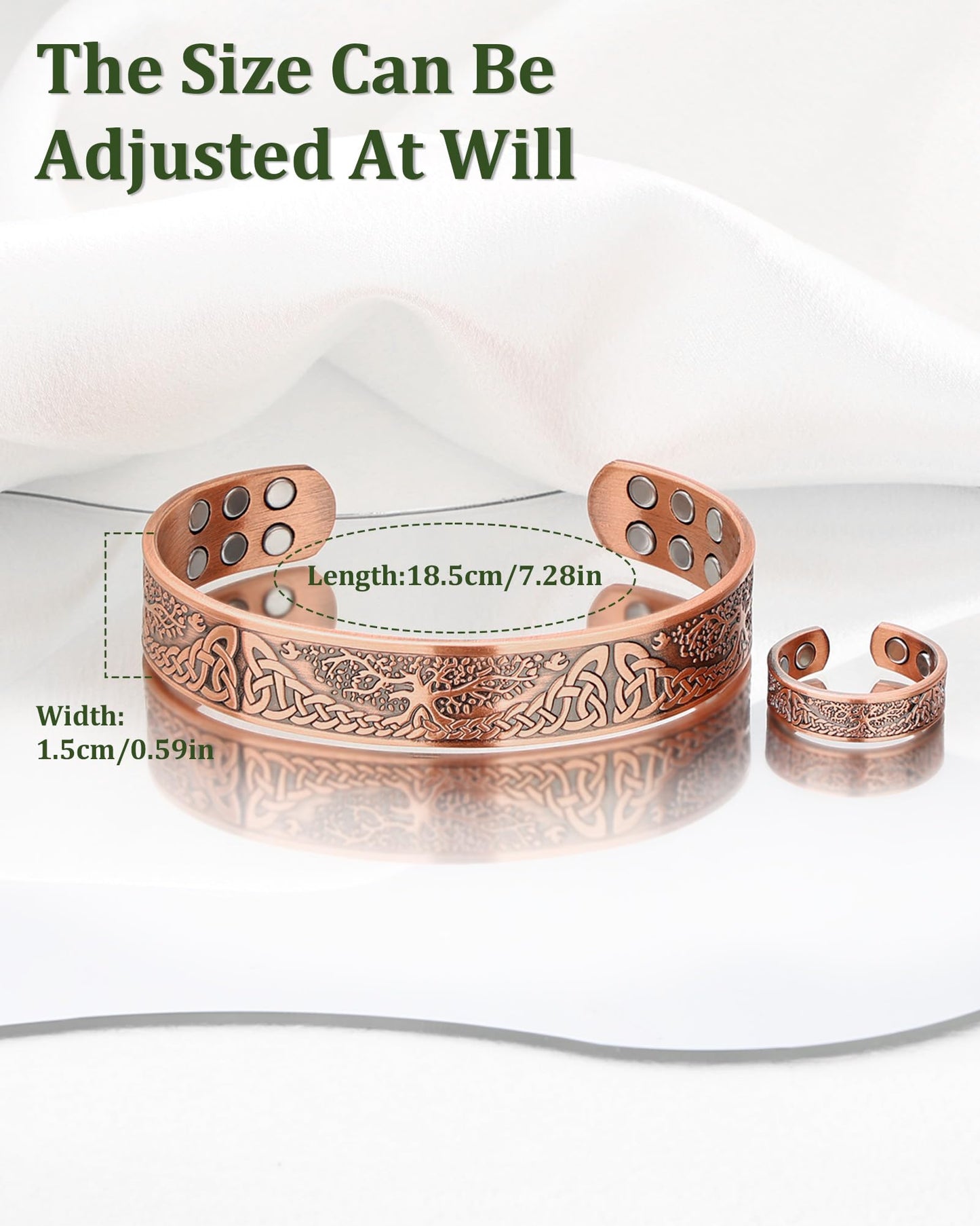 Fashtour Copper Bracelet for Men, 99.99% Pure Copper Bracelet, 18X Enhanced Strength Magnetic with Neodymium Magnets(Tree of life) (copper356-18)