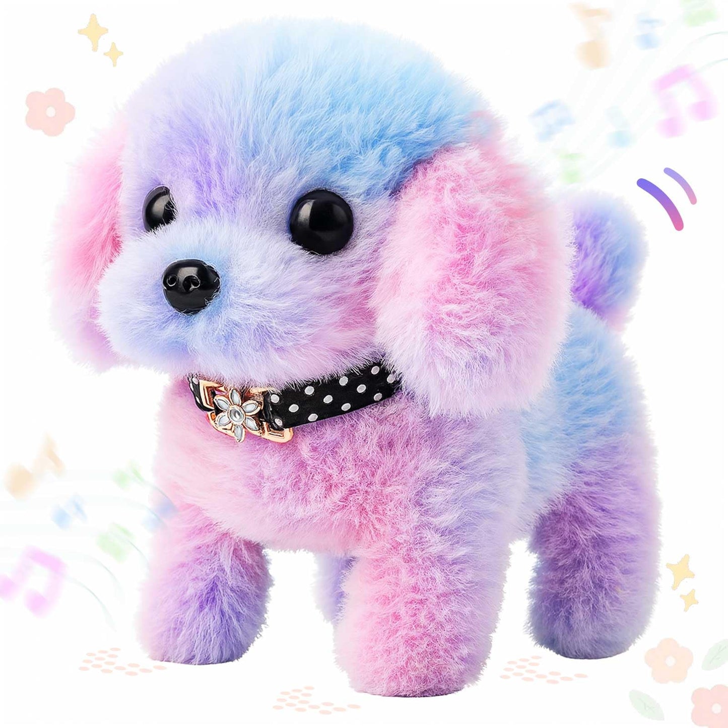 Easfan Walking Puppy Stuffed Animal Interactive Rainbow Dog Barking Tail Wagging Head Nodding Educational Plush Toy Easter Christmas Birthday Gifts for Toddlers Kids Girls, 7"