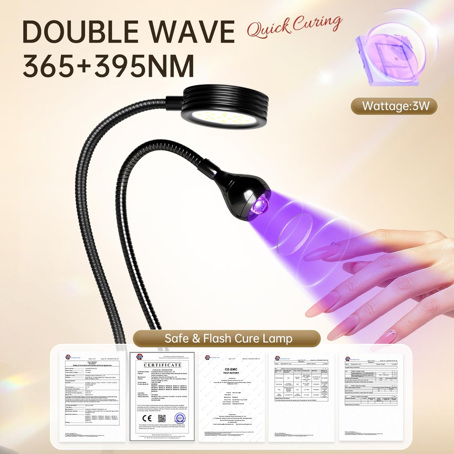 AORAEM LED Nail Lamp Double-Headed U V LED Light Quicky-Dry Nail Manicure Dryer Curing Light with Portable Gooseneck and Clamp Flash Cure U V Light for Gel Nails Professional Home DIY Salon Black