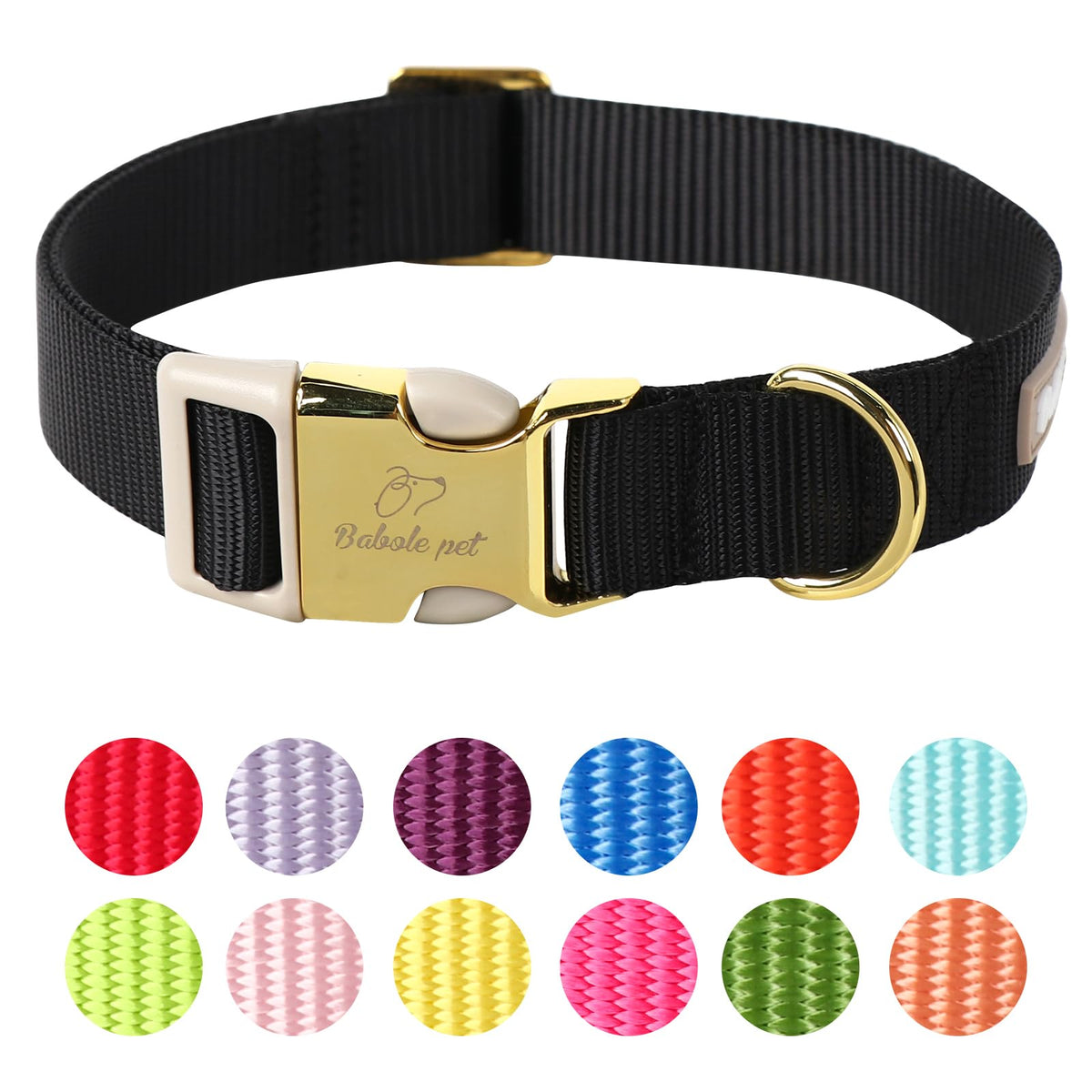 Babole Pet Nylon Dog Collar - Adjustable Rose Red Soft Webbing Dog Collars for Small Medium Large Dogs Boy Girl Puppy Collar with Safety Metal Buckle M