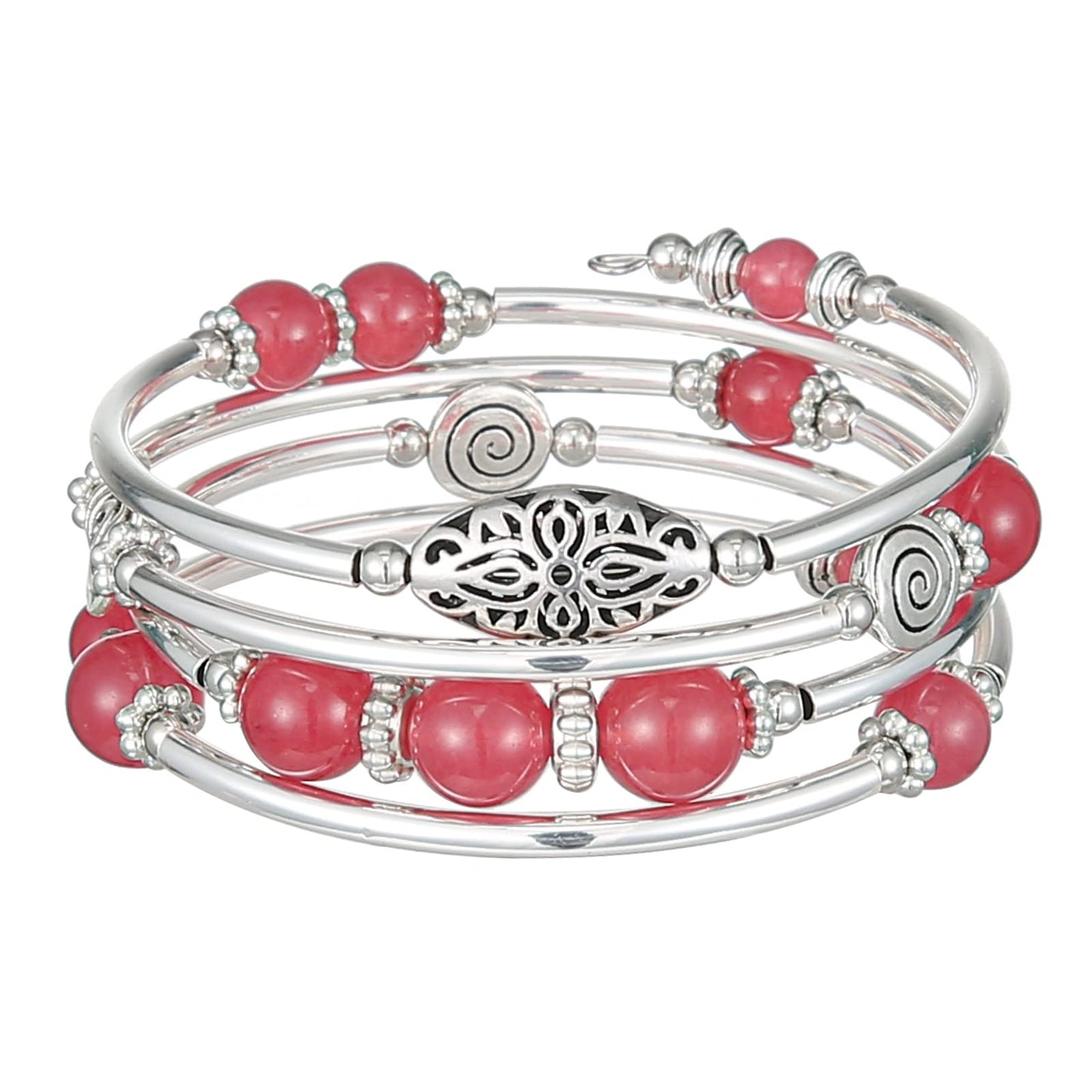 FULU AUTUMN Stackable Beaded Bracelets for Women Boho Wrap Silver Bracelet Layered Fashion Jewelry Gifts for Her(17-Rose red)