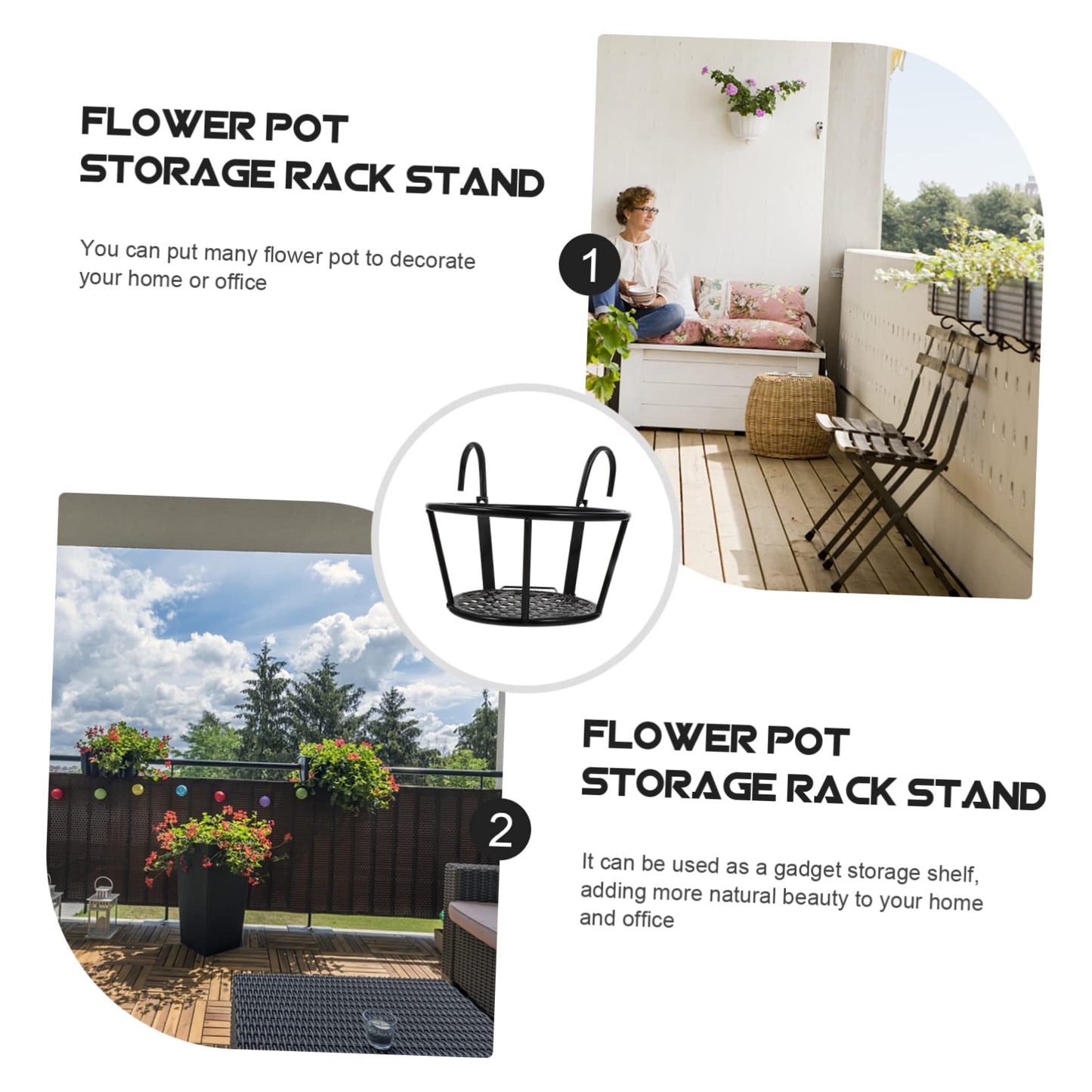 Hemobllo 2pcs Detachable Iron Flower Pot Stand Hanging Balcony Plant Rack for Home Decor Bonsai Storage Rack Ventilated Design for Indoor Outdoor Use