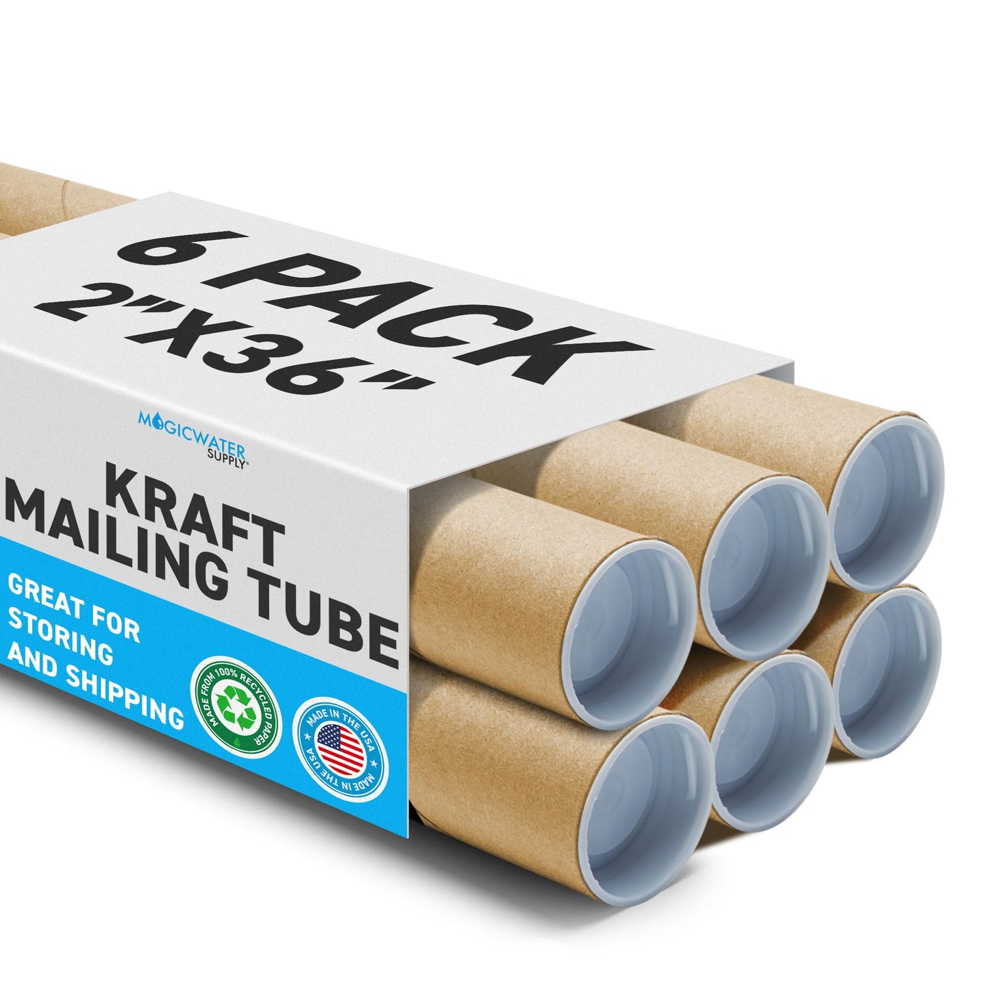MagicWater Supply Mailing Tube - 2 in x 36 in - Kraft - 6 Pack - for Shipping and Storage of Posters, Arts, Crafts, and Documents