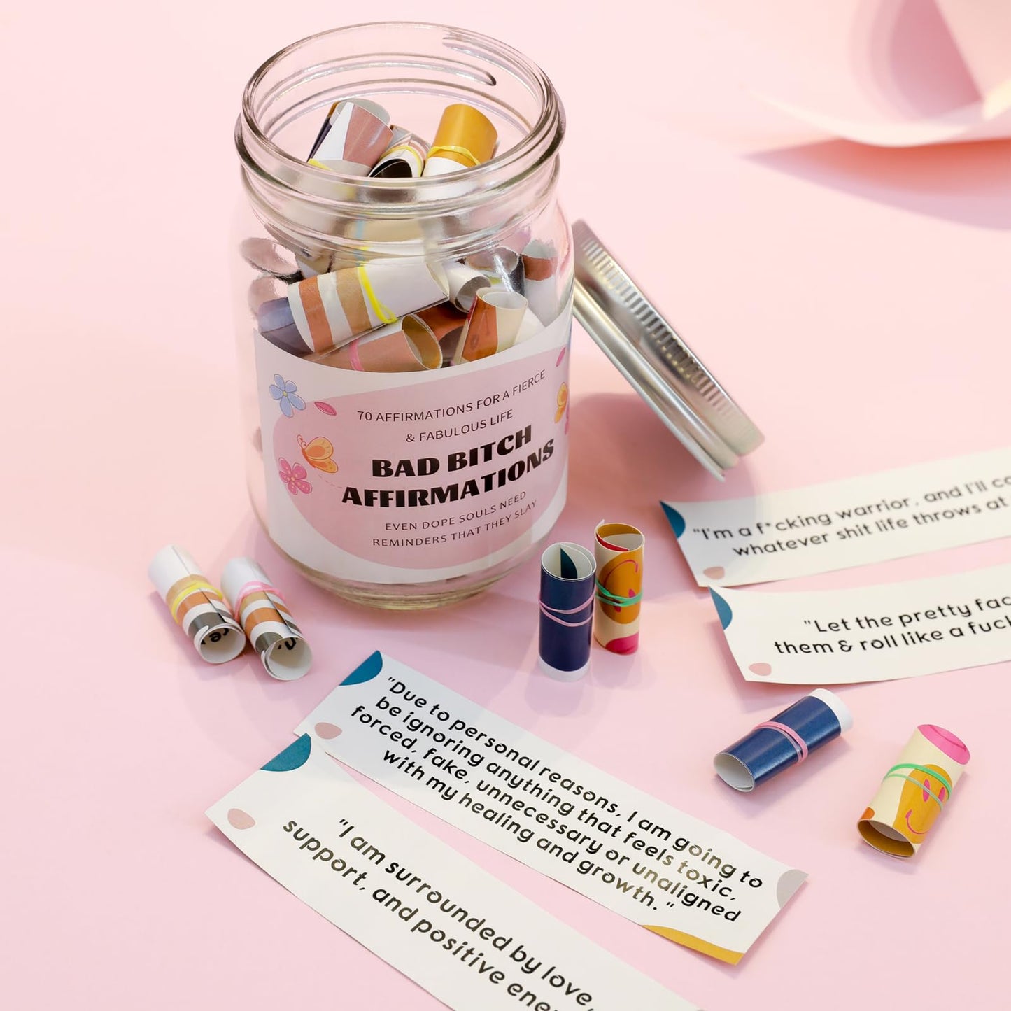 70 Positive Messages jar Funny Affirmation Jar Inspirational Reminders/Positive Jar for Women Wife Sister Friends