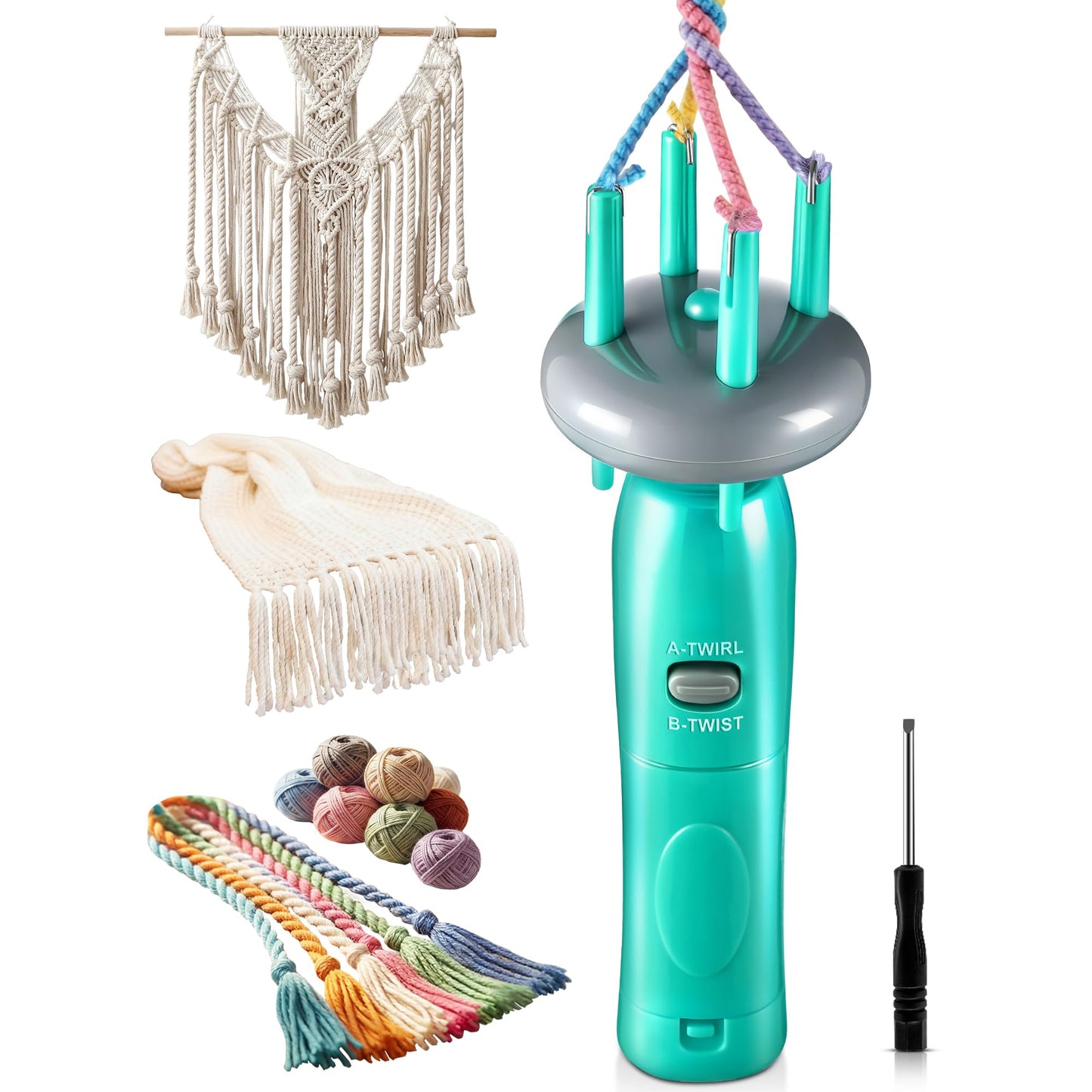 Gulfmew Portable Cord Maker & Fringe Twister, Handheld Yarn Crafting Tool for DIY Macrame & Knotting, Lightweight & Beginner-Friendly, Twisting Tassels in Seconds for Scarves(Green)