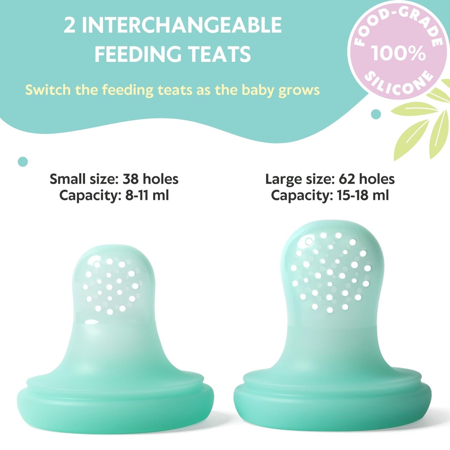 Vesta Baby Fresh + Frozen Food Feeder - 2 Sizes Soft Silicone Push Pop Fruit Nibbler for Safe Infant Self Feeding - Solid Foods Weaning & Teether Set - Bunny Teething Relief Toy for Babies 4M+