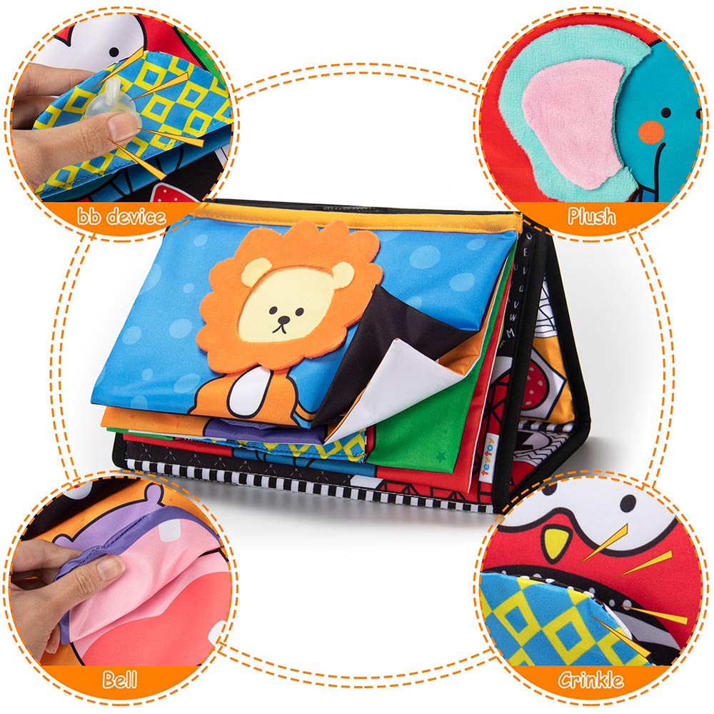 Tummy Time Sensory Toy Infant Toys Newborn High Contrast Development Toy with Crinkle Cloth Book & Teethers Strengthens Neck & Core, 2 3 4 5 0-6 Month Montessori Crawling & Visual Stimulation Toys