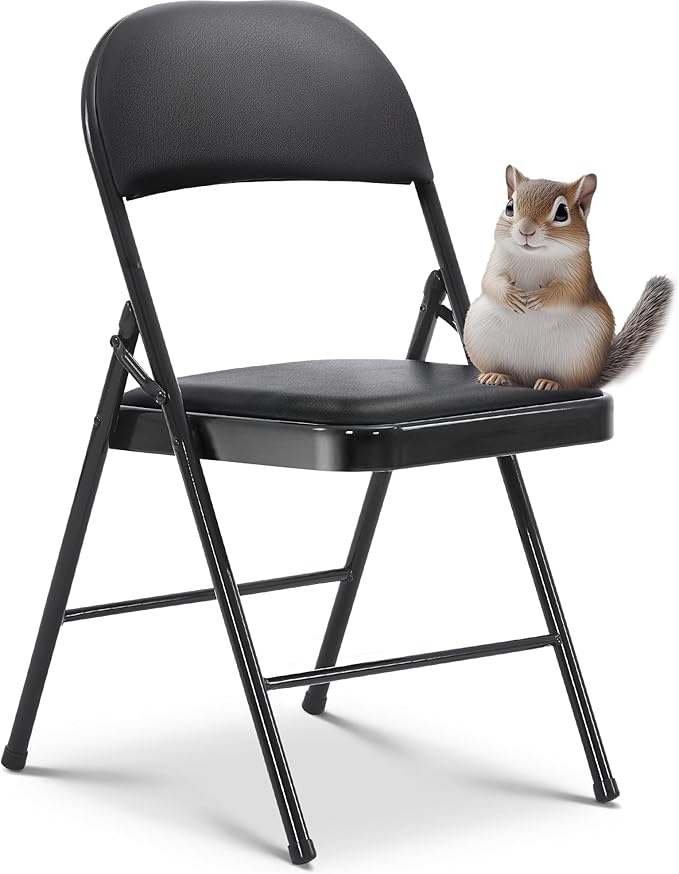 Oline Vinyl Folding Chairs, Padded Vinyl Cushion Chairs with Durable Metal Frame, Indoor Outdoor Stackable Foldable Guest Chairs for Office Wedding Kitchen Dining, 300lb Capacity (Black, 1 Pack)