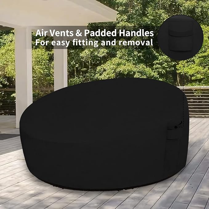 Easy-Going Heavy Duty 600D Outdoor Daybed Cover 92 Inch UV Resistant Patio Round Sofa Cover Waterproof Outdoor Canopy Daybed Sofa Cover with Air Vent 92" Dia x 35"/18" H, Black