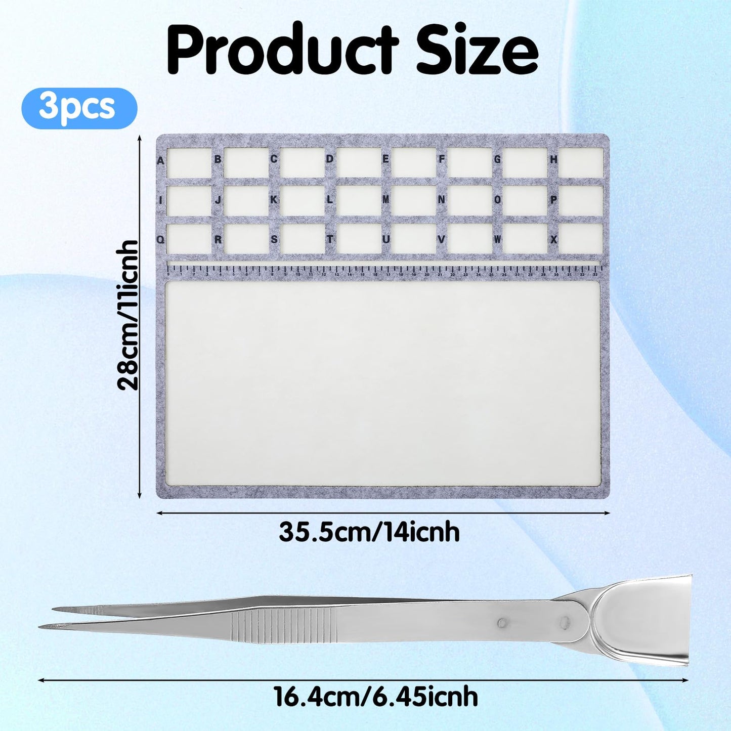 3 Pcs hobbyworker Bead Mat,Soft Perfect Stable,Surface Flocking with Centimeter Scale 3 Pcs Set and Stainless Steel Handy Tweezers with Scoop for Jewelry Making Beading Supplies