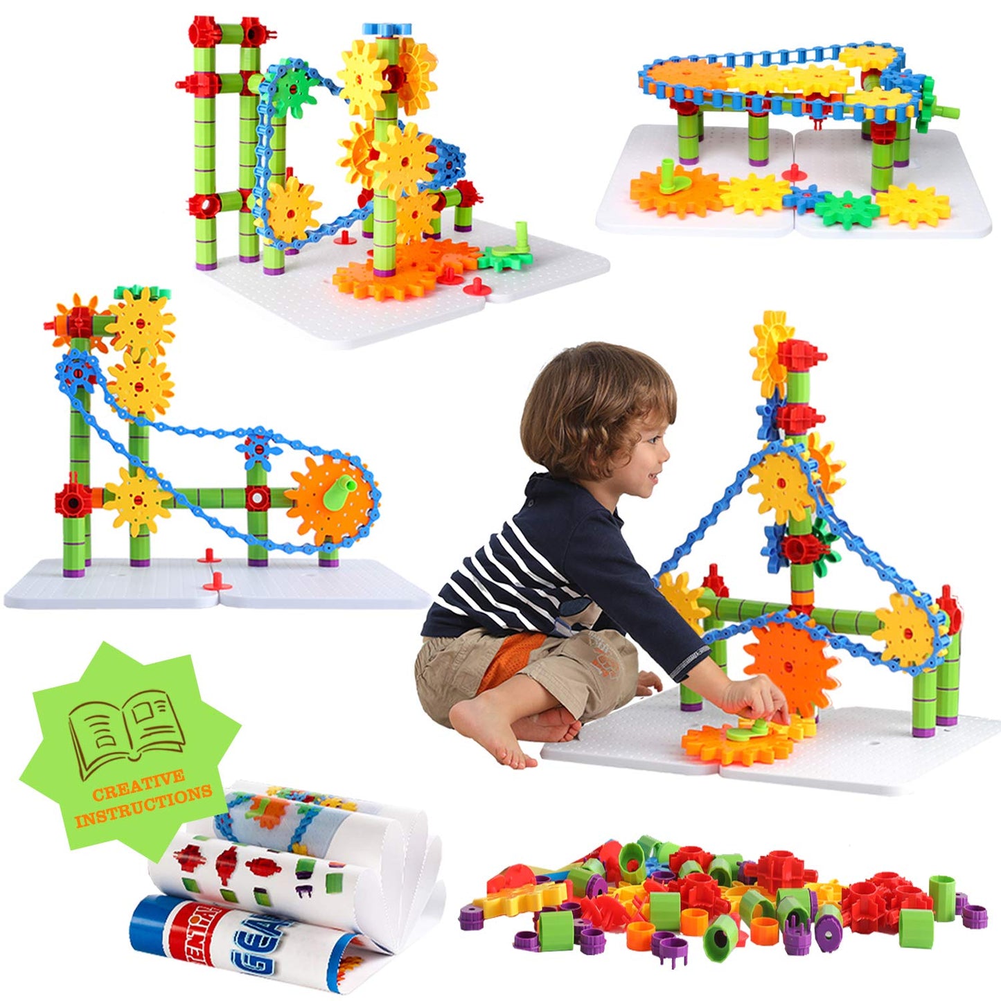 ZOZOPLAY STEM Learning Toy – 170 PCS Creative Engineering Gears & Construction Building Blocks, Kids Gears Toy Educational Set for Boys and Girls Ages 6–8