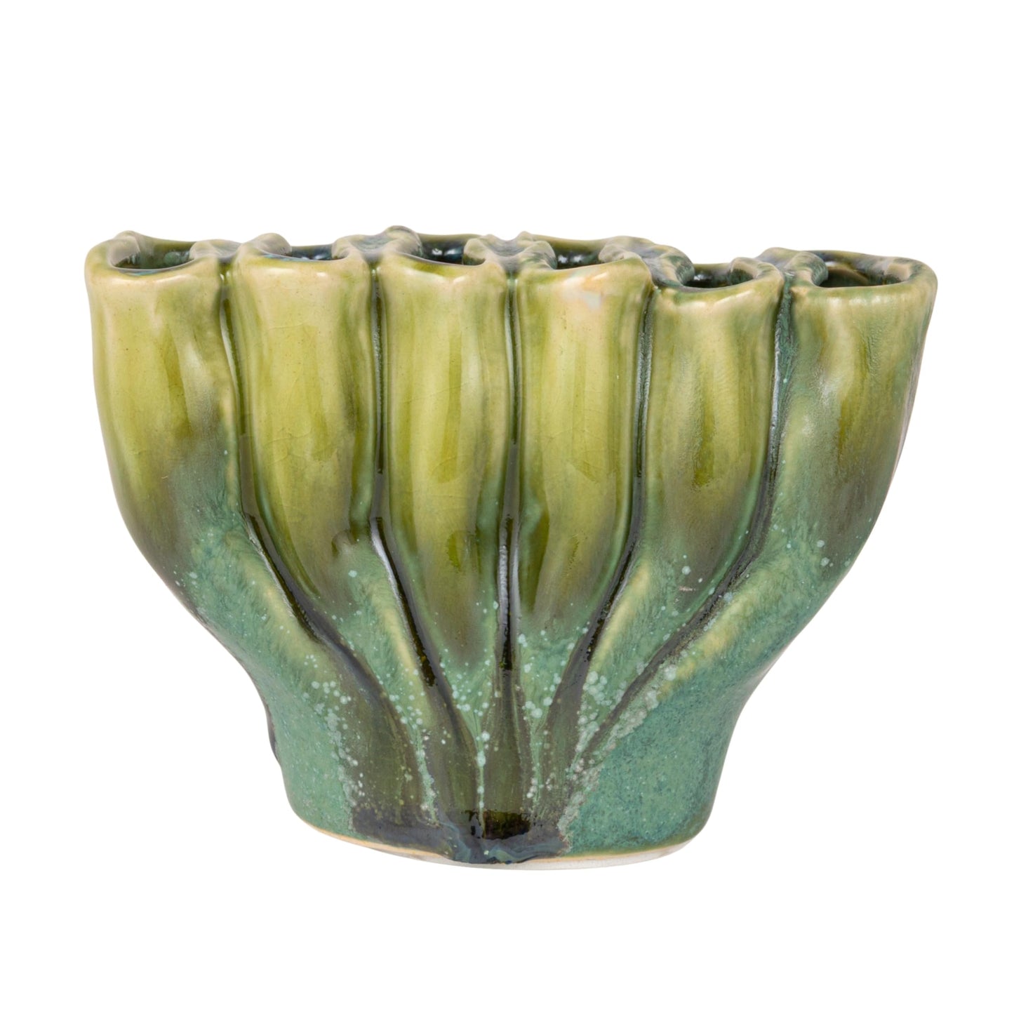 Creative Co-Op Stoneware Sculptural Vase with 6 Sections with Reactive Glaze, Green